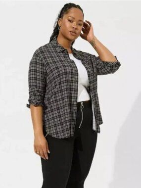 New! Torrid 1 Drop Shoulder Black Plaid Shirt